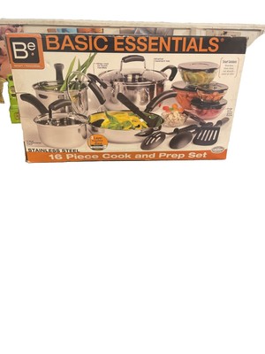 Vtg Basic Essentials Cookware Set 16 Pc Stainless Steel Kitchen Cooking