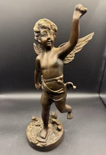 Art Deco Heavy Bronze Cherub / Angel Statue Sculpture, 13.5" Tall w/ a 7" Wings