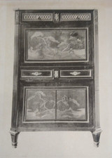 ANCIENNE BELLE GRAVURE 19 siècles MEUBLE D ART SECRETAIRE époque  LOUIS XVI