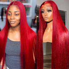Women Party Red Wig 13x3 Lace Front Wigs Synthetic Long Straight Heat Resistant