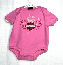 Harley-Davidson Baby Girl One Piece Snap Close Size 3/6 Months Pink B J