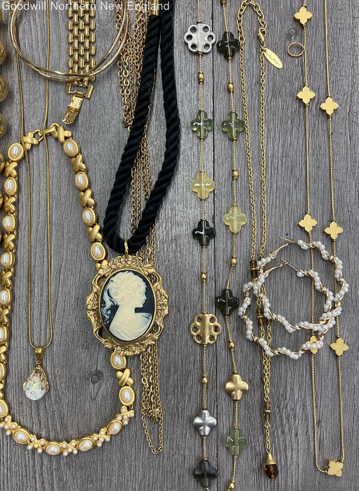 Gold Tone Costume Jewelry Lot w. Bracelets Hoop Earrings Necklaces eBay