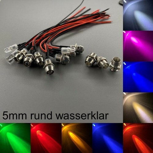 verkabelt 5mm LEDs rund wasserklar Fassungen 5 mm LED Widerstände Schrauben - Bild 1 von 5