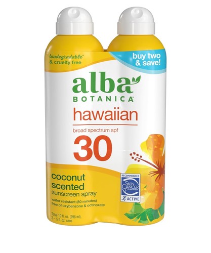 Alba Botanica Hawaiian Coconut Sunscreen Spray, SPF 30, 5 oz (Pack of 2)