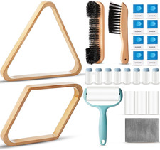22 Pcs Pool Table Brush Set Wooden Billiard Rack 8 or 9 Ball Triangle Diamond fo