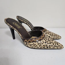 Carlos By Carlos Santana Leopard Mules Heels Women's 7* Brown Animal Print VGUC 