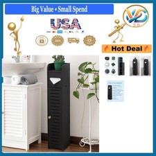Bathroom Storage Cabinet Black PVC Small Toilet Paper Holder Shelves