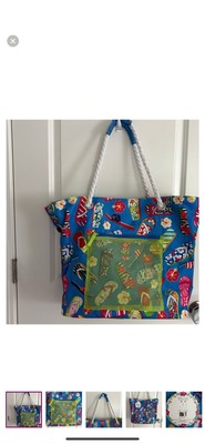 NWT- Happy Life large beach tote, with small zip pouch, blue/green