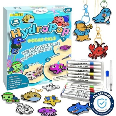  3D Art Kit -,Mess-Free Craft for Kids, DIY Color & Aqua Puffs Ocean Panl
