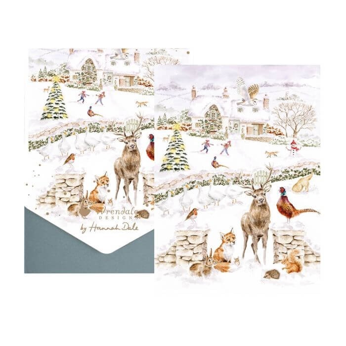 Wrendale Christmas Cards Wildlife Snow Countryside - Pack of 8 Festive Animal Ca