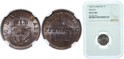 Germany 1869 A 1 Pfennig Copper NGC MS 63