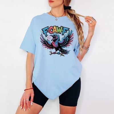 F-Caw-F Crow Damen T-Shirt Bunt Vogel Grafik Tee -b