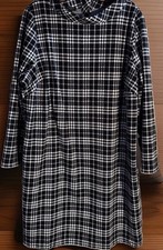 WeddinTalbots Petite Black White Plaid Mock Neck Long Sleeve Dress Sz 2XL Petite
