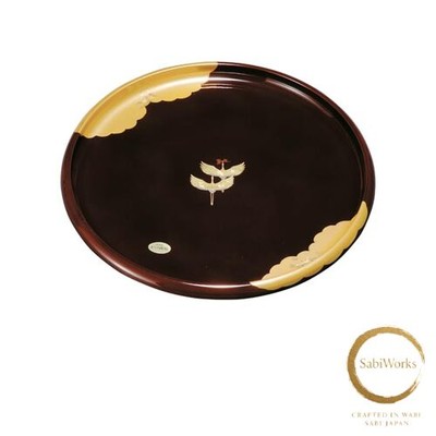 New Nakanishi Kogei Tray Round Tray Tamari Gold Clouds and Crane 30cm