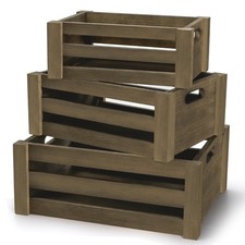Set of 3 Wood Nesting Storage Crates with Handle, Rustic Farmhouse Decorative...