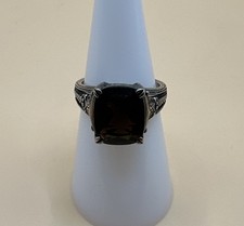 Vintage 925 Sterling Silver Smoky Quartz Filigree Ring / Size 7