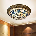 Vintage Tiffany Style Ceiling Lamp 12 Inch Hand-Made Natural Shell Shade 3-Li...