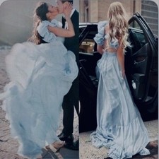 Mac Duggal 67911 Lace-Up Open-Back Formal Dress Powder Blue Size 8 NWT