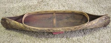 21" Vintage NATIVE AMERICAN BARK CANOE with NAILS & BENT WOOD OPENING Indian
