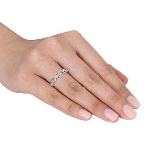 Wedding Band Infinity Ring 14k White Gold Finish Round Cut Simulated Diamond - Picture 3 of 7