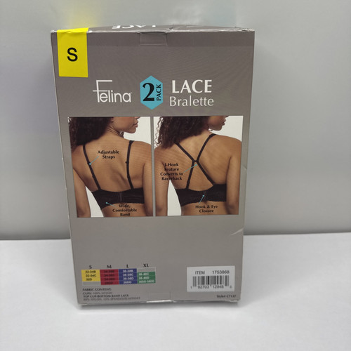 Felina Confezione 2 Bralette Donna in Pizzo, Nero/Bianco, Taglia Small. Nuovo spedizione gratuita - Foto 4 di 6