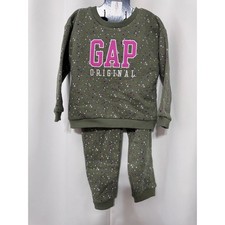 Gap Kids Girls Olive Green Floral Sweatshirt and Joggers 2-Piece Set 3T