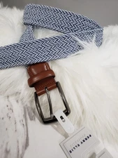 NEW Perry Ellis Portfolio Men's Blue Stretch Woven Belt Golf Preppy Dress Up 32