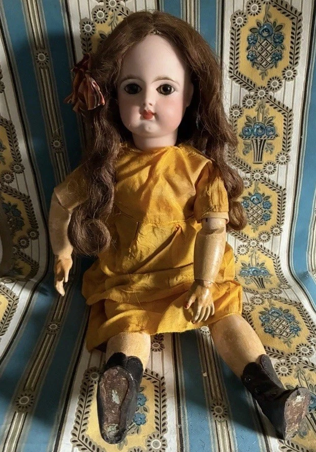 Poupée ancienne porcelaine Bébé François Gaultier 48 Cms Bouche Fermée Félée - Photo 3/4