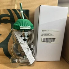 Starbucks Bearista Bear Glass Jar Cold Cup With Straw Christmas gift