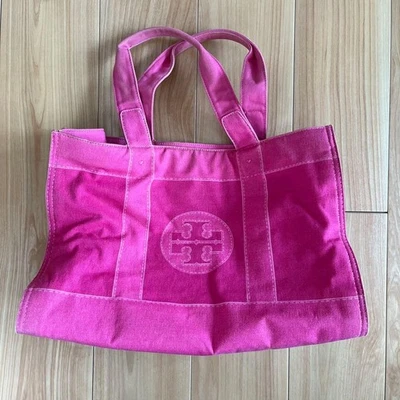 TORY BURCH Cabas Logo En Toile Femme Rose Sac Cabas Authentique - Photo 1/4