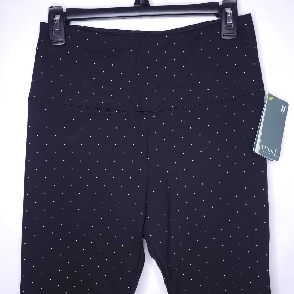 Lysse Leggings Medium Black Silver Dot Pull On Fit Hi Waist NWT - Image 3 of 4