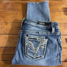 Vigoss Jeans Women 12 (Fits 33x31) Blue Denim BOYFRIEND Heritage Fit Embroidered