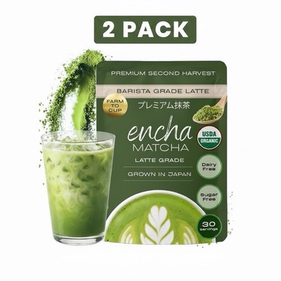 Encha Matcha Powder Barista Grade Latte Organic Matcha Powder   2 Packs, 60 Serv