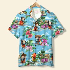 Surfing Parrot Hawaiian Shirt  Tropical Island Scenes