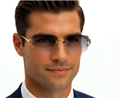 Fashion Sunglasses Rectangle Rimless Colored Lenses Gold Frame Men  Hip Hop 2026