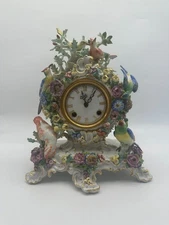 ANTIQUE MEISSEN FLOWER-ENCRUSTED BIRD CLOCK