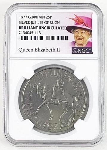 Queen Elizabeth II: 1977 Great Britain 25 P (“Silver Jubilee Crown”) NGC...