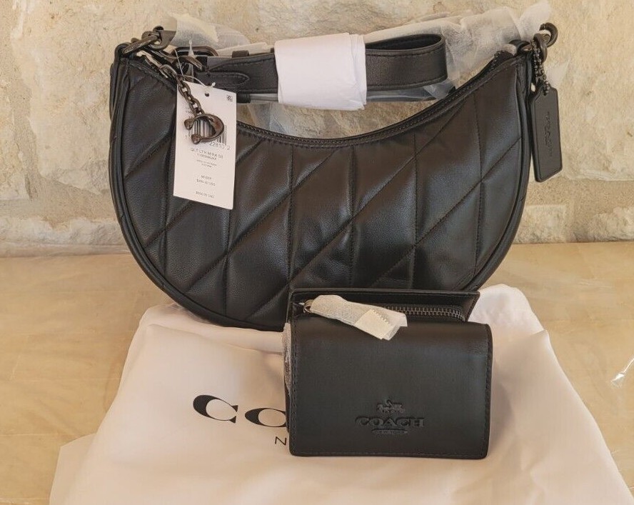 New Coach Mira Small Quilted Leather Shoulder X-Body Bag V5/BLACK