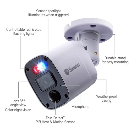 Swann PRO-1080MQB 1080p Enforcer Bullet CCTV Camera Flash Light Siren - Picture 3 of 5