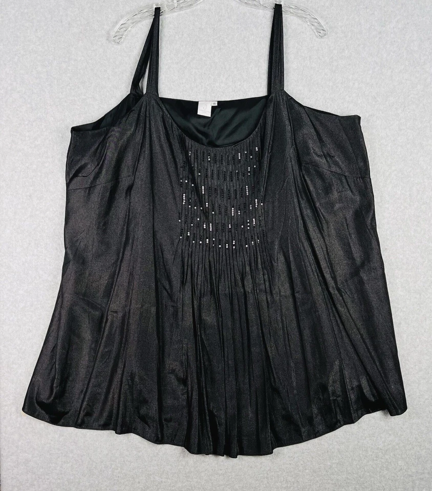 Blusa Jones New York Mujer Talla Grande 3X Negra Lentejuelas Plisada Noche Fiesta Top Foto 4 de 4