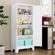 Cofar Farmhouse Pantry,Metal Storage Cabinet with Barn Door for Kitchen,White