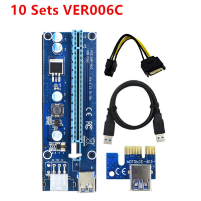 10Sets 006C PCI Express 1 to 16 PCIE Riser Card Board USB 3.0 to 6Pin Mining