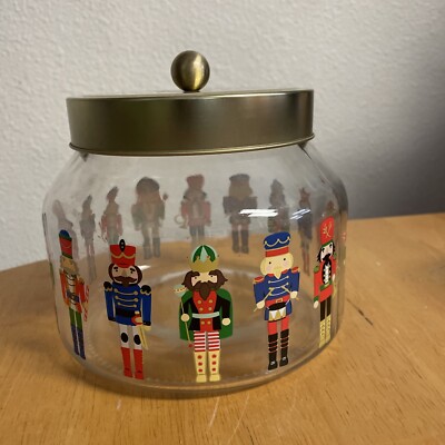 Nutcracker Themed Glass Canister Jar  CHRISTMAS Holiday Storage NEW