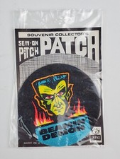 Vintage Sew-on cloth Patch Frankenstein Monster Beamin' Demon Flames Neon 3.5"