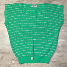 NWT New Old Stock 80s Green Striped Knit Sweater Vest Galaxie Made in USA 44 L