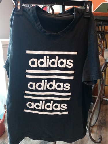 Adidas T-Shirt Herren Medium Skater Style Retro Vintage Look, schwarz weiß Buchstaben