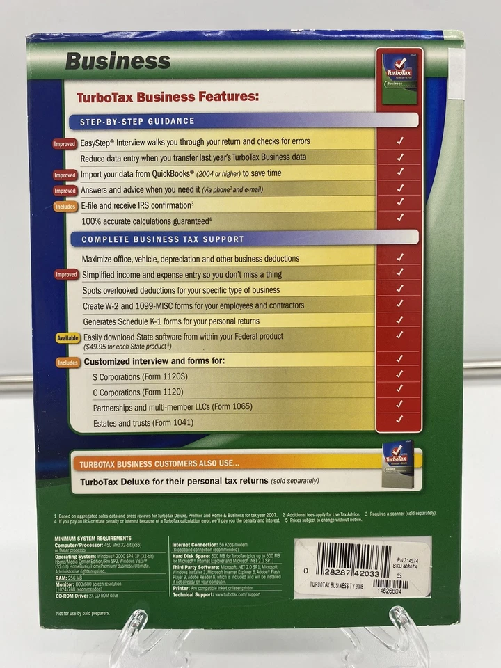 Intuit TurboTax 2008 Business Corporations Partnerships LLCs S & C Corp - Image 2 of 4