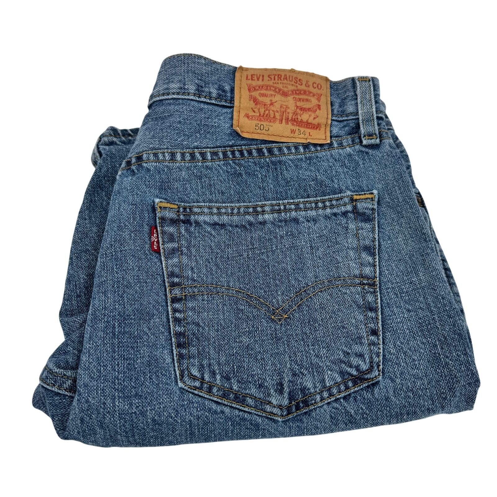 Levi's 505 Jean Shorts Mens 34 (34x10 ACTUAL) Blue Denim Jorts Regular Fit