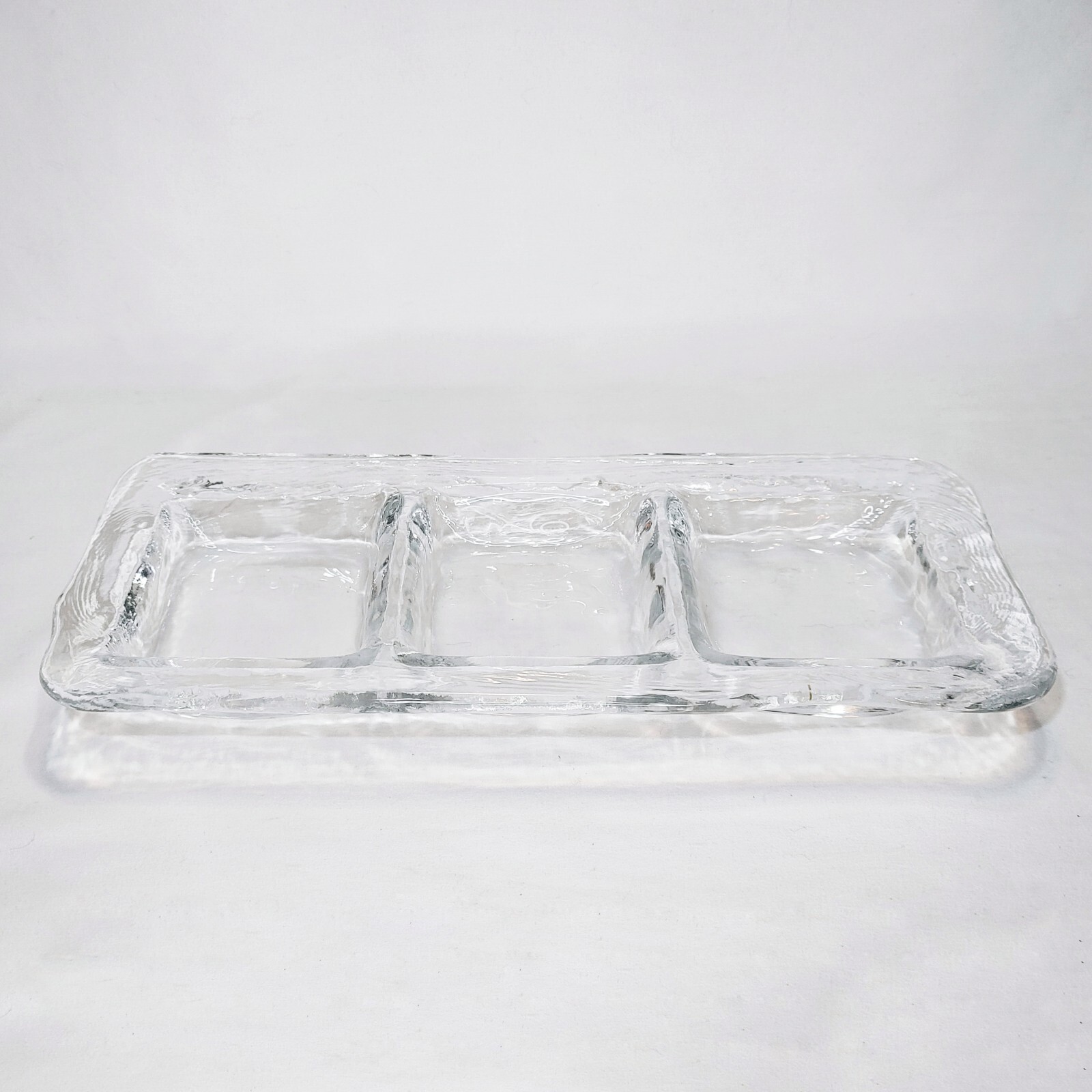 Recycled Glass Divided Tray 3 Compartments Rectangle Clear Pebbled