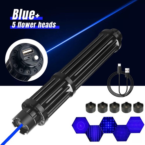 Green Blue Red Laser Pointer Pen USB Rechargeable Visible Beam W/5 Caps - Picture 6 of 53